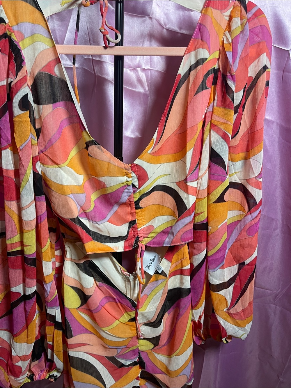 Stylish Multicolor Midi Dress — Pink & Orange Abstract Print
